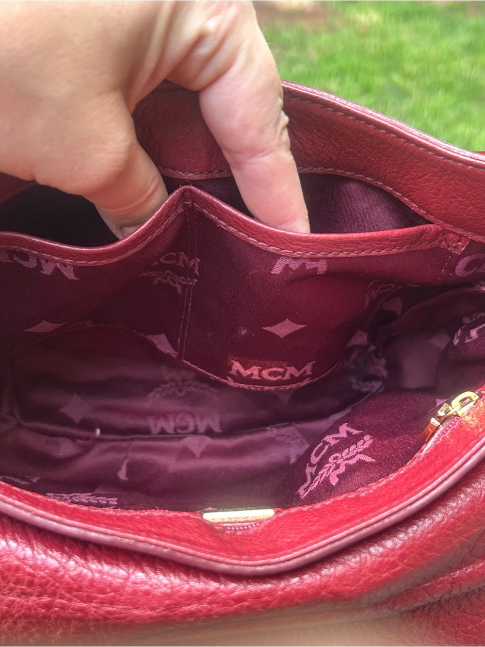 MCM Burgundy Pebbled Leather Flap Crossbody Shoulder Bag Made in Korea - Picture 9 of 13